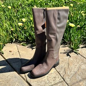 Elegant Franco Sarto Black Leather Knee High Riding Boots - Size 11 Wide Calf